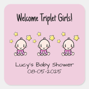 Sticker Carré Bienvenue Triplet Girls!, Custom Triplet Baby