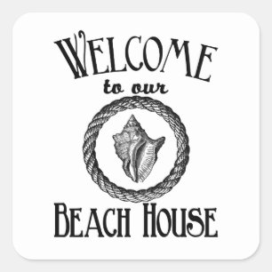 Sticker Carré Bienvenue vintage à notre beach house sea shell