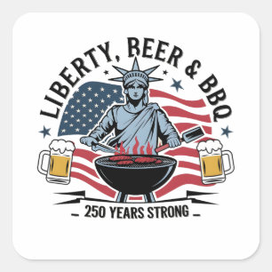 Sticker Carré Bière de la Liberté & BBQ 250 ans forts 4 juillet
