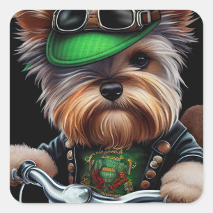 Sticker Carré Biewer Terrier Chien Conduite Vélo St. Patrick's D