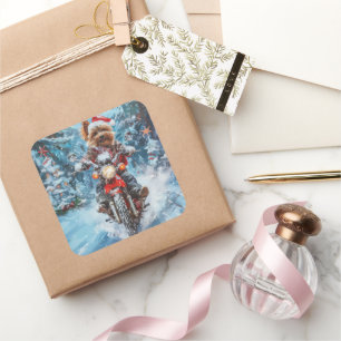 Sticker Carré Biewer Terrier Chien équitation Moto Noël