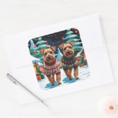 Sticker Carré Biewer Terrier Dogs Christmas Snow Holiday (Enveloppe)