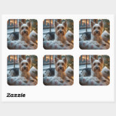 Sticker Carré Biewer Terrier With Christmas Lights Holiday (Feuille)