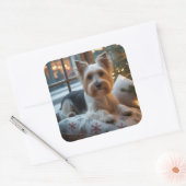 Sticker Carré Biewer Terrier With Christmas Lights Holiday (Enveloppe)