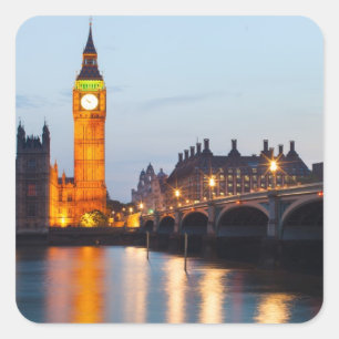 Sticker Carré Big Ben and Westminster Bridge in the evening