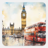 Sticker Carré Big Ben et bus rouge à Londres (Devant)