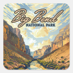 Sticker Carré Big Bend National Park Texas Desert Retro