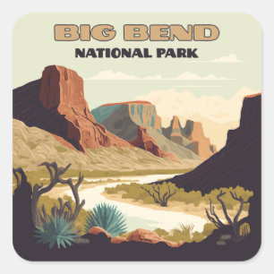 Sticker Carré Big Bend National Park Texas Retro Travel