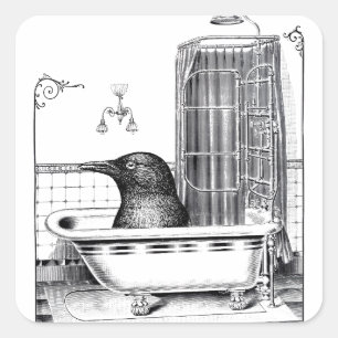 Sticker Carré Big Crow Dans Une Baignoire Surréalisme