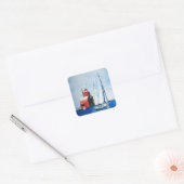 Sticker Carré Big Red Michigan Lighthouse and Sailboat (Enveloppe)