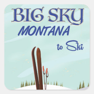 Sticker Carré Big Sky, Montana affiche de voyage de ski