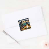 Sticker Carré Bigfoot à Campfire et Retro Rv (Enveloppe)