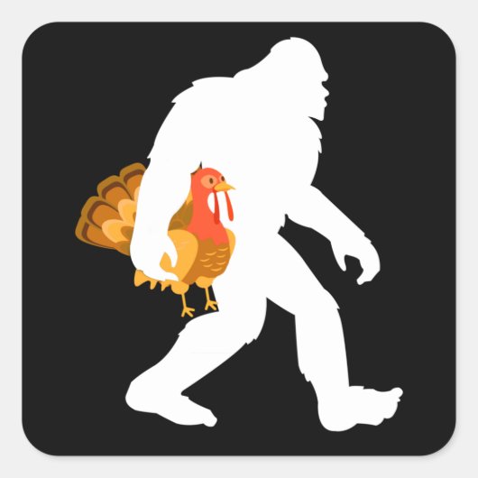 Sticker Carré Bigfoot avec dinde - Thanksgiving (Devant)