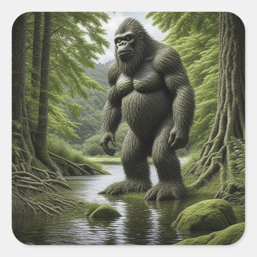 Sticker Carré Bigfoot debout dans un dessin de Creek (Devant)