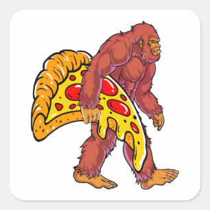 Sticker Carré Bigfoot drôle marcher avec grande tranche de pizza