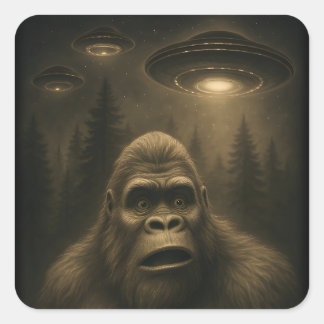 Sticker Carré Bigfoot Sasquatch Alien UFO Funny