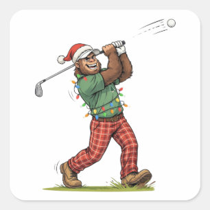 Sticker Carré Bigfoot Sasquatch Golf Noël 2026 Vacances  