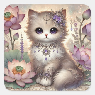 Sticker Carré Bijou pourpre Lotus Princess Cat