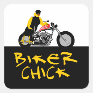 Sticker Carré BIKER CHICK assise sur sa moto