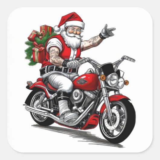 Sticker Carré Biker Santa Claus (Devant)