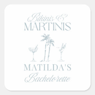 Sticker Carré Bikinis et martinis Élégante bachelorette vintage