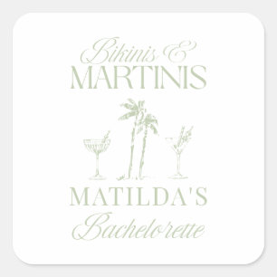 Sticker Carré Bikinis et martinis Élégante bachelorette vintage