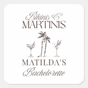 Sticker Carré Bikinis et martinis Élégante bachelorette vintage