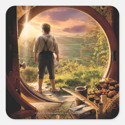 Sticker Carré BILBO BAGGINS™ Retour dans le collage de shire (Devant)