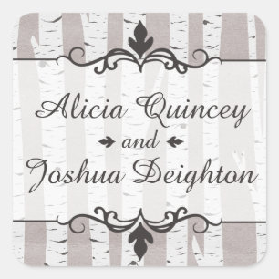 Sticker Carré Birch Tree Rustic Nature Mariage Personnalisé