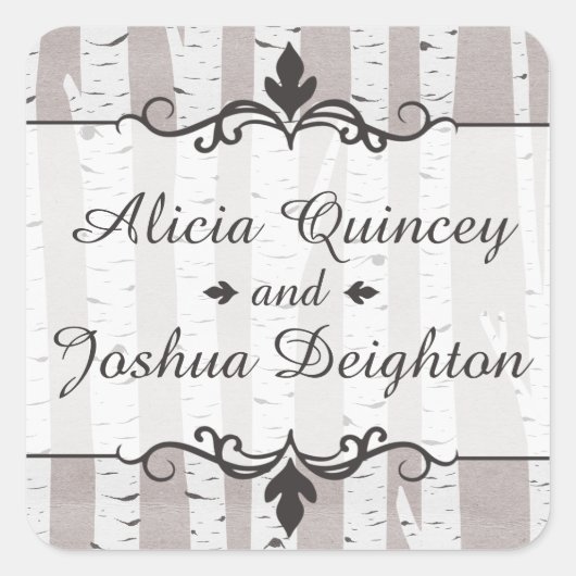 Sticker Carré Birch Tree Rustic Nature Mariage Personnalisé (Devant)