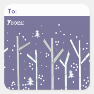 Sticker Carré Birch Trees and Snow Gifttag