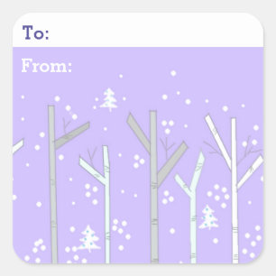 Sticker Carré Birch Trees et Snow Gifttag
