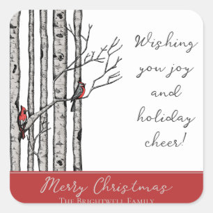 Sticker Carré Birch Trees modernes et Red Cardinal Birds