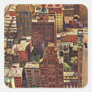 Sticker Carré Bird's-Eye View of New York by John Falter