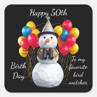 Sticker Carré Birdwatcher Birthday Party Design - customizablle 
