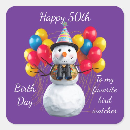 Sticker Carré Birdwatcher Birthday Party Design - customizablle  (Devant)