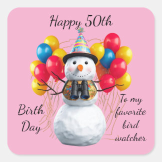 Sticker Carré Birdwatcher Birthday Party Design - customizablle 