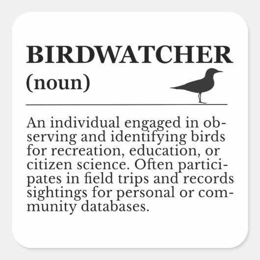 Sticker Carré Birdwatcher Definition Observation Identification (Devant)