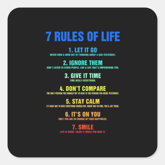 Sticker Carré Birthday Gift 7 Rules Of Life (Devant)
