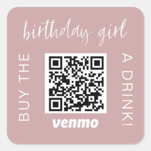 Sticker Carré Birthday Girl QR Code Acheter Un Verre Avec Venmo