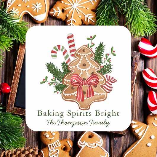 Sticker Carré Biscuit de l'arbre de Noël "Baking Spirits Bright"