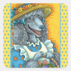 STICKER CARRÉ BISCUITS DE CHIENS ET BASSIN D'OEUFS DE PÂQUES, PO