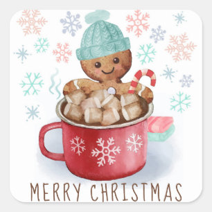 Sticker Carré Biscuits en pain d'épices & Merry Christmas au cac
