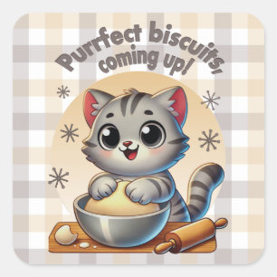 Sticker Carré "Biscuits fins, à venir" Kneading Cat