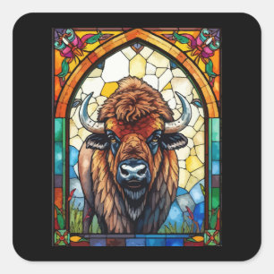 Sticker Carré Bison Buffalo Vitrail Faune Nature Animale