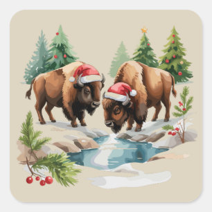 Sticker Carré Bison Buffle Animal Faune Sauvage de l'Ouest Noël