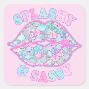 Sticker Carré Bisou de sirène rose turquoise féminin éclaboussan