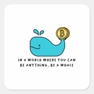 Sticker Carré Bitcoin Baleine drôle Crypto Investisseur Dessin d