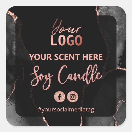 Sticker Carré Black Agate Rose Parties scintillant or Soy Candle (Devant)