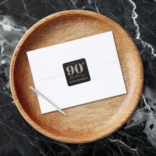 Sticker Carré Black and Gold Glitter Numeral 90th Birthday